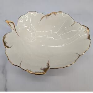 Ivory Bone China 24K gold B2001 Mikasa Leaf tray décor fall Larry Laslo Japan